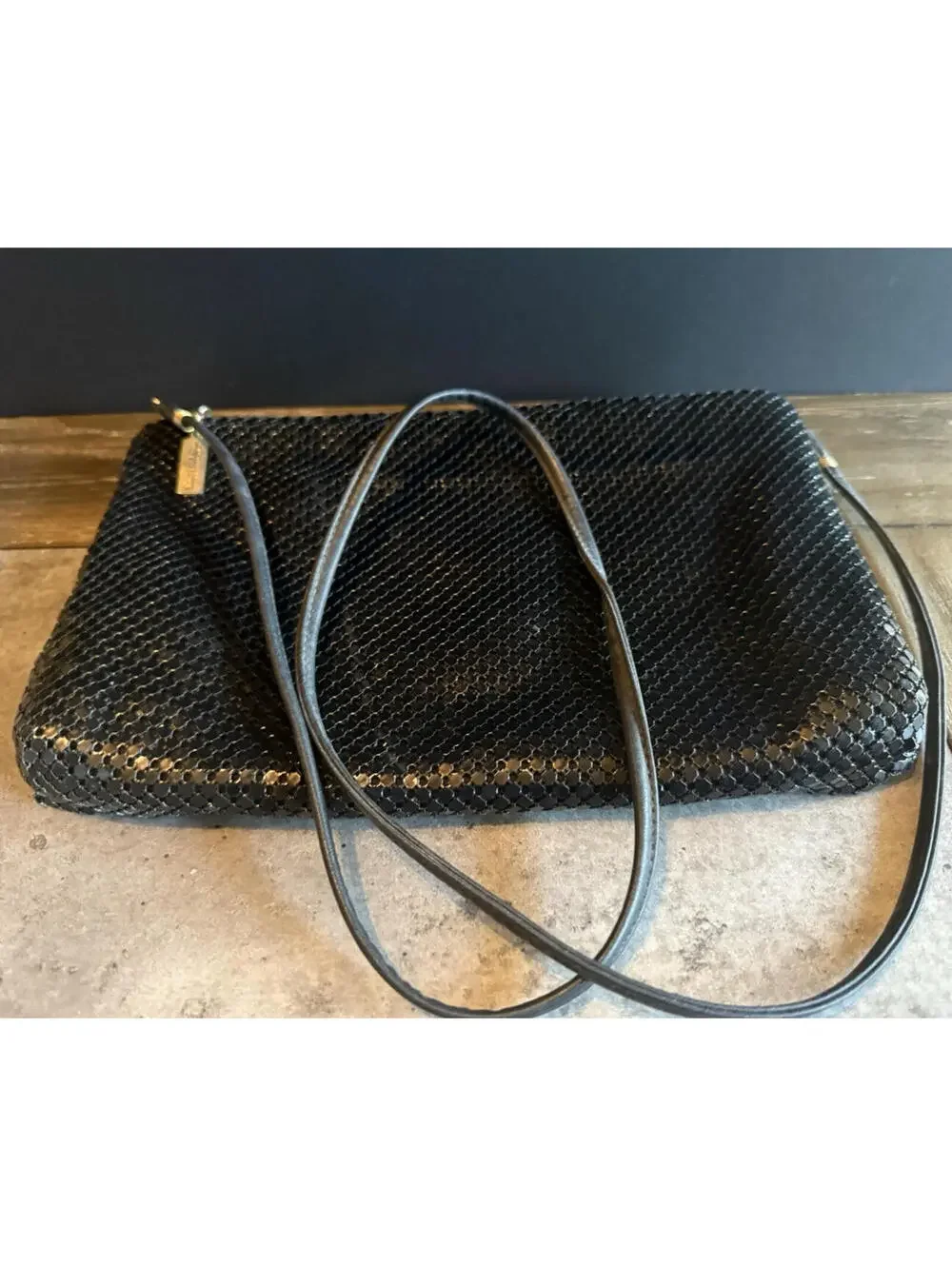 Vintage Whiting‎ & Davis Metal Mesh Purse – Black 1980s Crossbody Evening Bag
